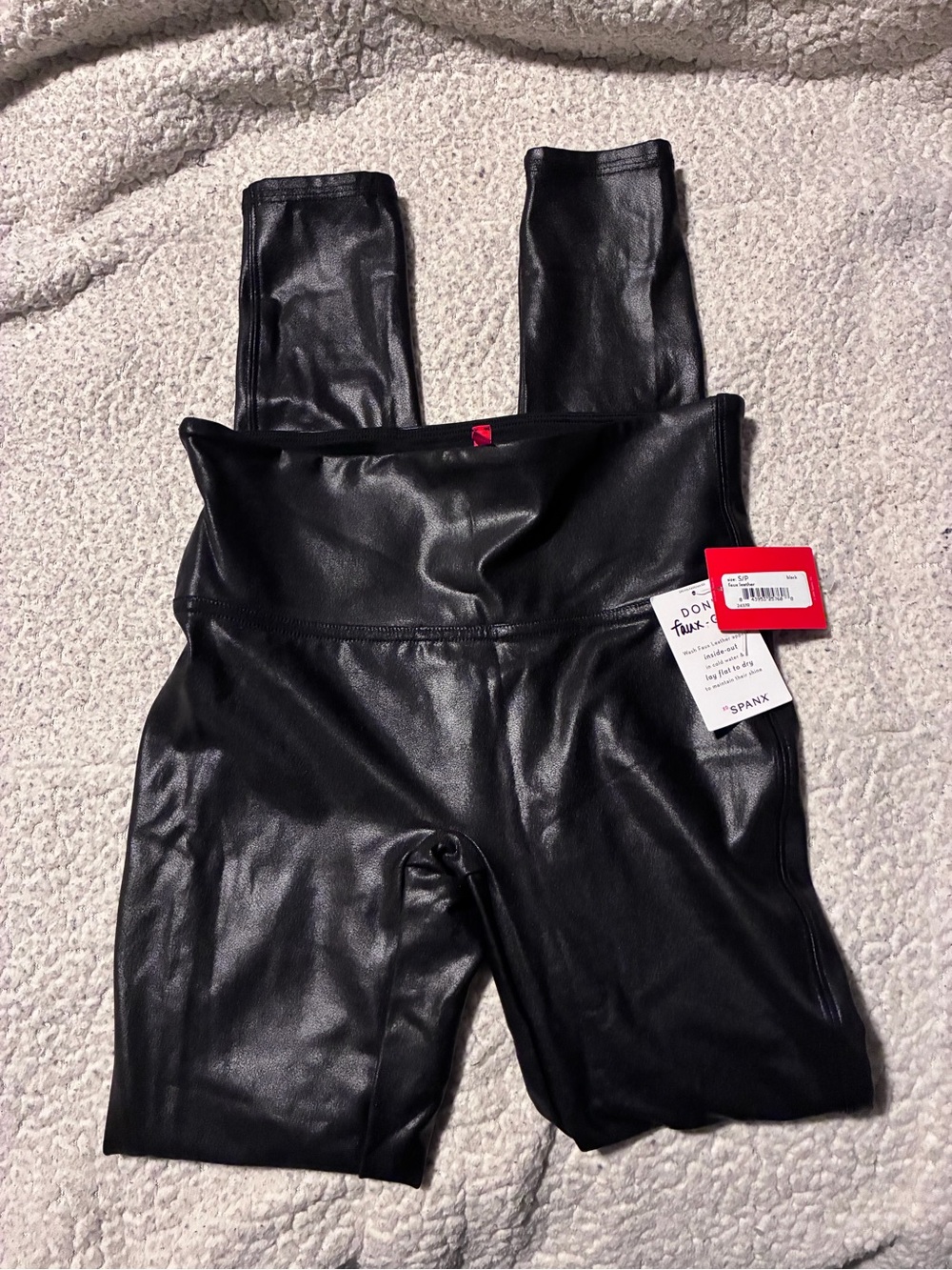 SPANX Black Faux-Leather High-Waist Leggings, size small, new with tags